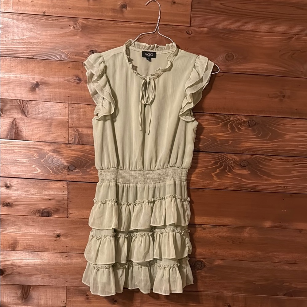 Green Ruffled Tiered Sundress with Peter Pan Collar